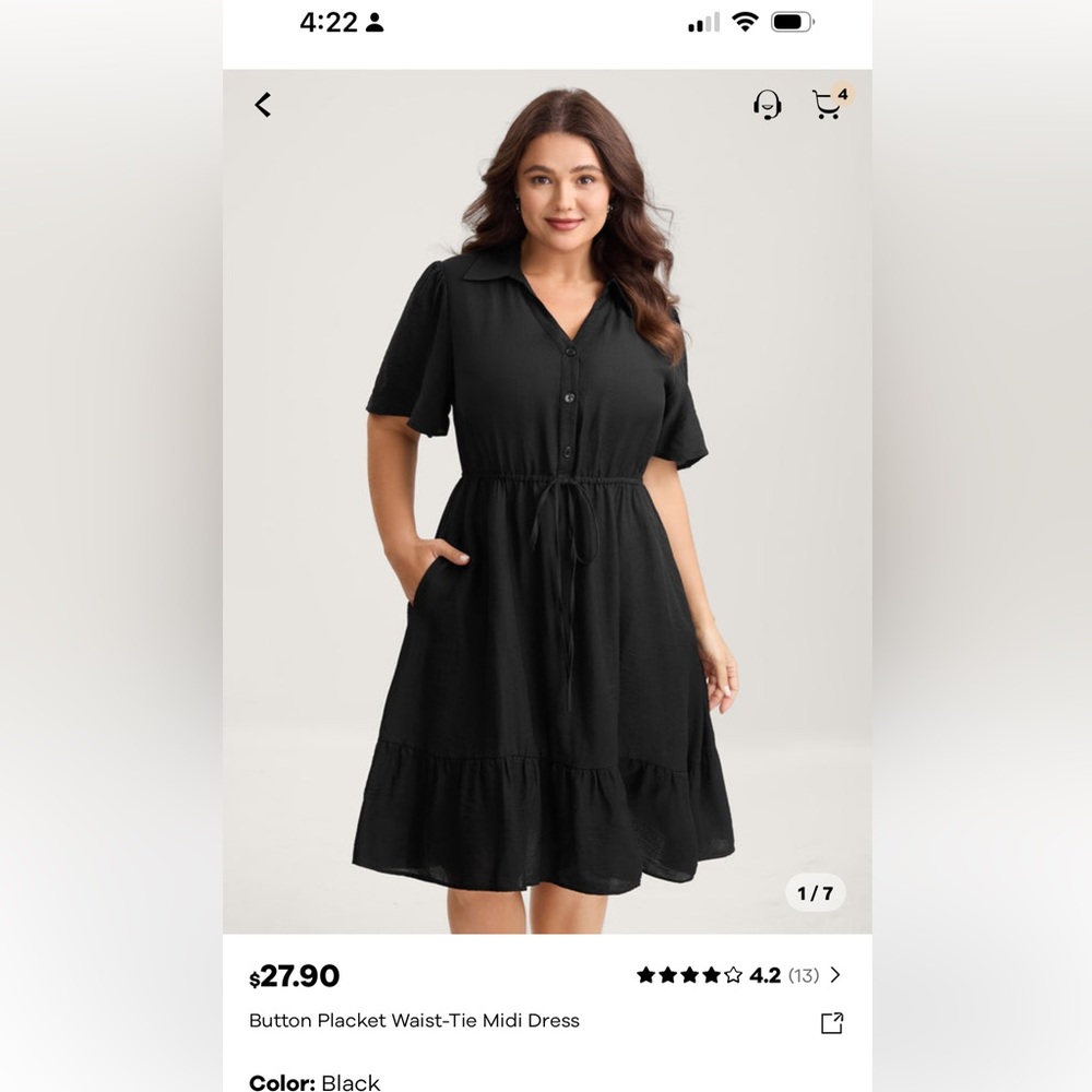 BloomChic lightweight linen-like Waist-Tie Midi Dress in Black – Size 12 (NWT)
